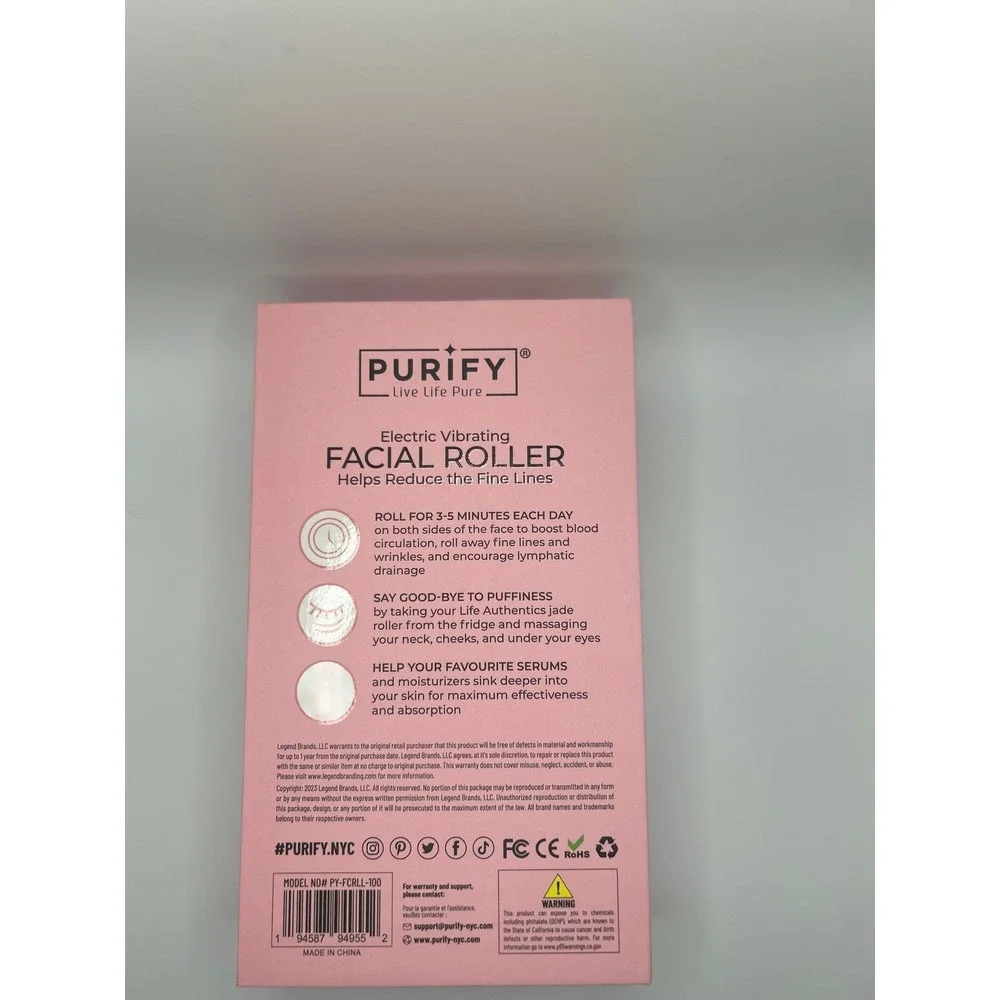 Purify Electric Vibrating Facial Roller Rose Quartz Massager PY-FCRLL-100 #941